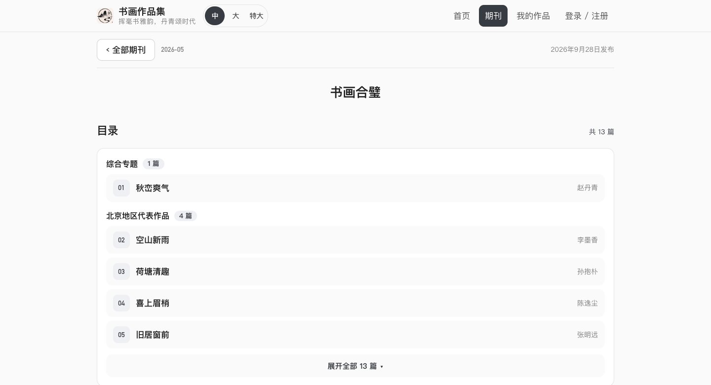 期刊目录页：按章节分组的作品目录